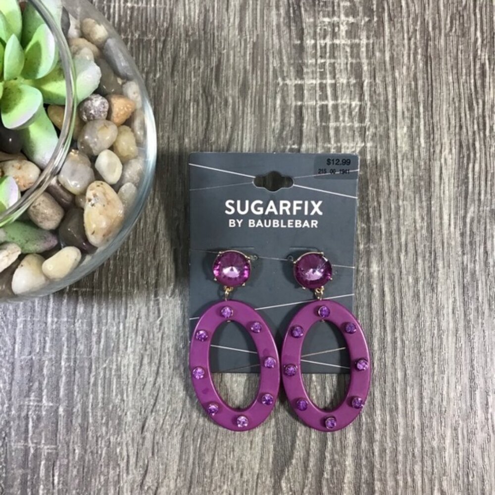 Sugarfix Purple Oval Rhinestone Dangle Earrings New